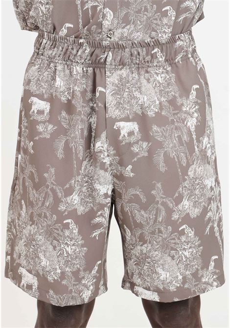 White and beige shorts for men with tropical print YES LONDON | XS41992
